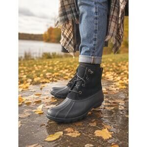 Sperry STS80422 Women's Syren Gulf Duck Boot Black SIZE 9.5M WATERPROOF ZIP UP